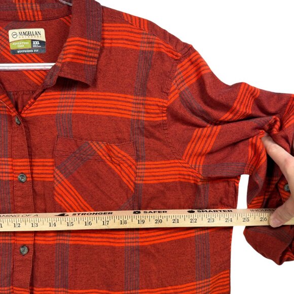 Grunge Rock Gorpcore Magellan‎ Red Plaid Boyfriend Button-Up Shirt XXL Flannel - Picture 6 of 9